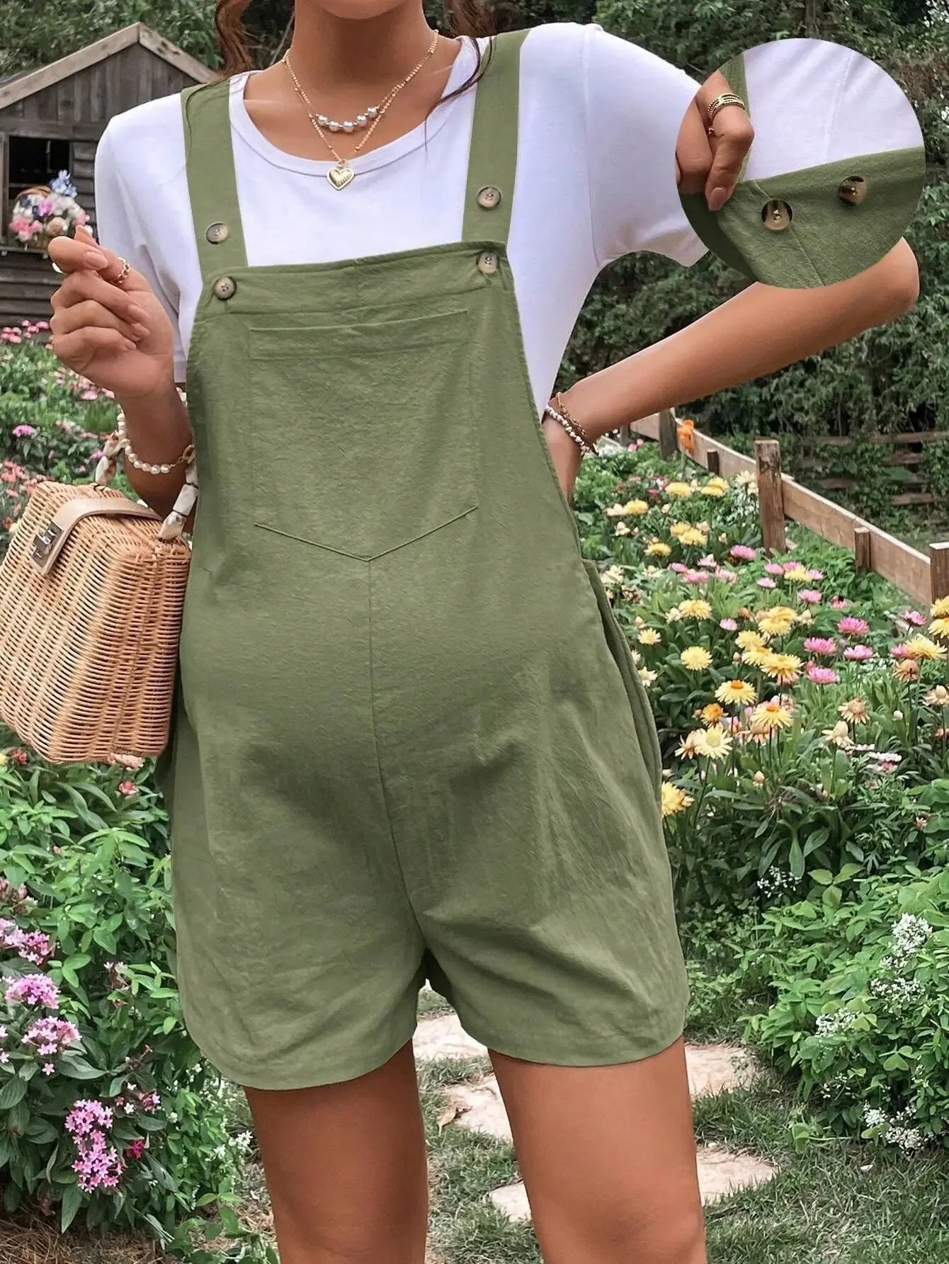 Maternity Jumpsuits Knee-length Plus Size Summer Fashion Pregnant Woman Rompers Solid Color Pregnancy Overalls Cotton Clothes