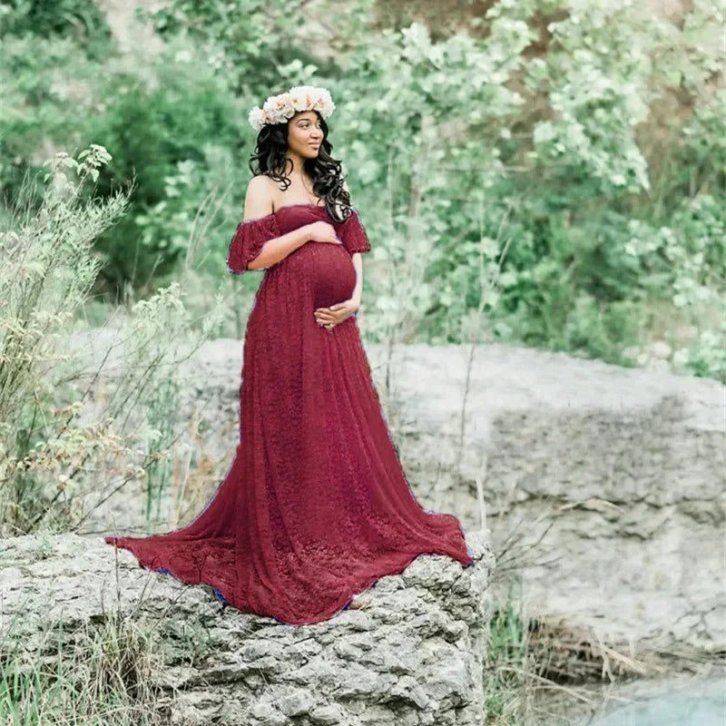 Long Maternity Photography Props Pregnancy Dress Photography Maternity Dresses for Photo Shoot Pregnant Dress Lace Maxi Gown