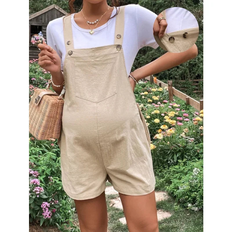 Maternity Jumpsuits Knee-length Plus Size Summer Fashion Pregnant Woman Rompers Solid Color Pregnancy Overalls Cotton Clothes