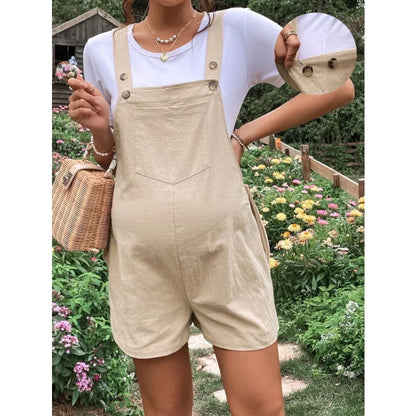 Maternity Jumpsuits Knee-length Plus Size Summer Fashion Pregnant Woman Rompers Solid Color Pregnancy Overalls Cotton Clothes