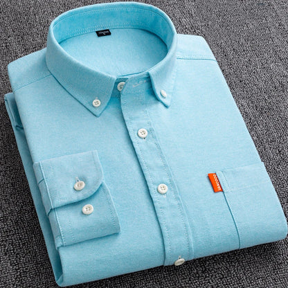 100% Cotton Men's Oxford Shirts Long Sleeve Solid Color Turn Down Collar Regular Fit Daily Men Clothing Button-down White Shirt