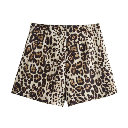 Leopard Print High-Waist Mini Skirt Shorts with Side Zipper for Women