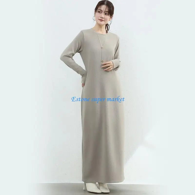 090B Maternity Vertical Stripe Dress Long Sleeve Dress Round Neck Pregnancy Clothes