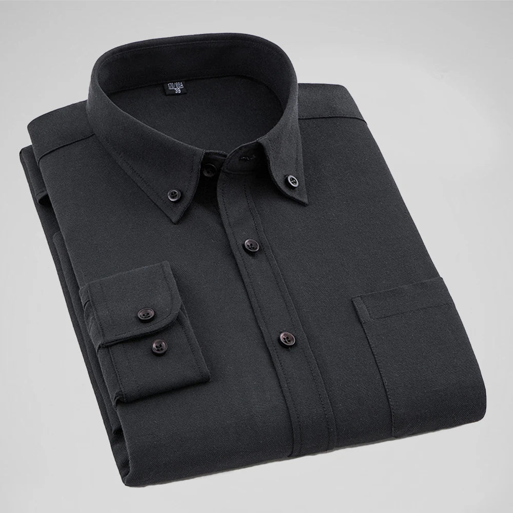 New Zealand 2025 New Oxford Men's Shirt 70% Cotton, Long Sleeve, Solid Color Turn-Down Blouse | Strylez Virtual Try-On