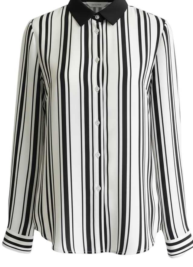 Striped Women’s Blouse – Long Sleeve, Polo Collar, Office/All‑Match Shirt, 2023, NZ | Strylez App Virtual Try-On