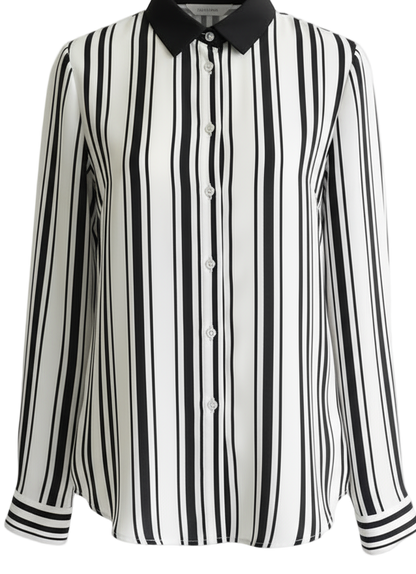 Striped Color Matching Fashion Single-breasted Blouse Women New Long Sleeve Loose Polo Collar Office All-match Lady Shirt 2023