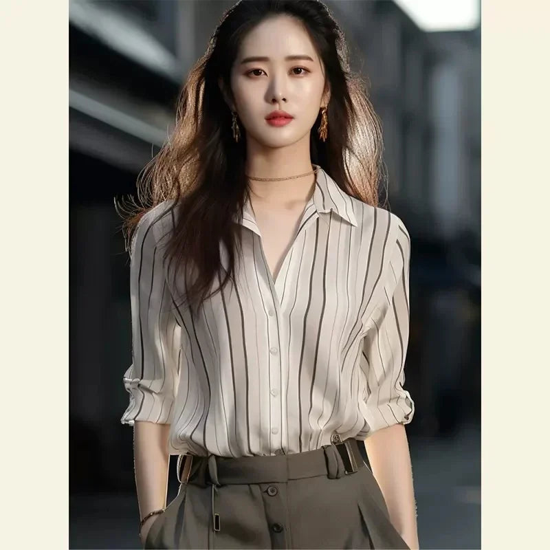 Stripe Women Shirt Vintage Blouse 2024 Fashion Spring Autumn Womens Tops Casual Female Clothing Loose Elegant Shirts For Women