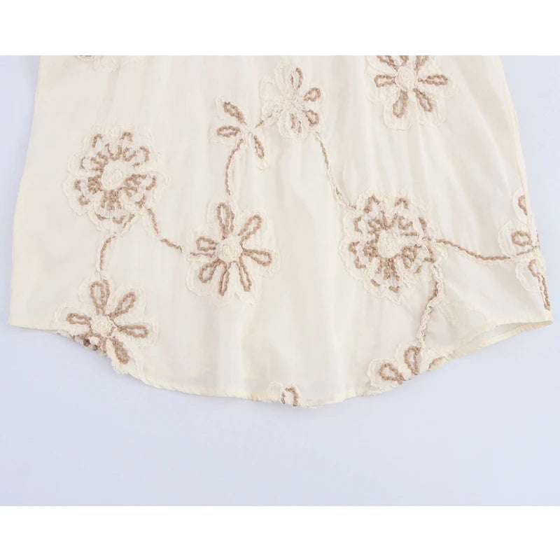 MUJER Flower Embroidered Women’s Blouse - Tassel Casual Shirt, Ruched Beach Boho Top | Summer Tops NZ | Strylez Virtual Try-On