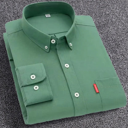 100% Cotton Men's Oxford Shirts Long Sleeve Solid Color Turn Down Collar Regular Fit Daily Men Clothing Button-down White Shirt