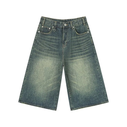 Y2K Retro Baggy Jeans Loose Fit Hip Hop Streetwear Cropped Shorts Unisex