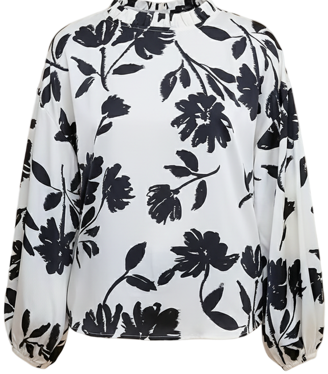 Floral Print Office Blouse for Women – Ruffled Lantern Sleeves, Long Sleeve Crew Neck | NZ, Strylez Virtual Try-On
