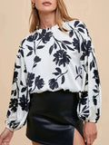 Floral Print Office Blouse for Women – Ruffled Lantern Sleeves, Long Sleeve Crew Neck | NZ, Strylez Virtual Try-On