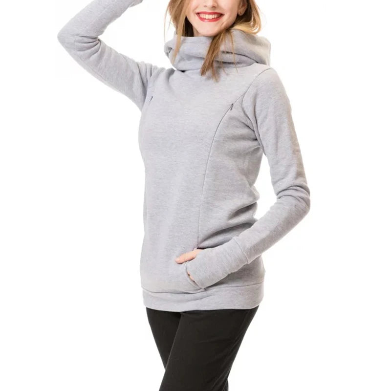 Maternity Autumn and Winter Sweatshirt Nursing Maternity Long Sleeves Hooded Breastfeeding Hoodie Pregnant Women Hooded Sweater