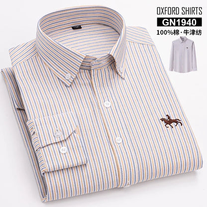 2024 Men Shirt Floral Long Sleeve Casual 100% Cotton Oxford Man Leisure Embroidered Horse Shirts Streetwear Oversized  Plus Size