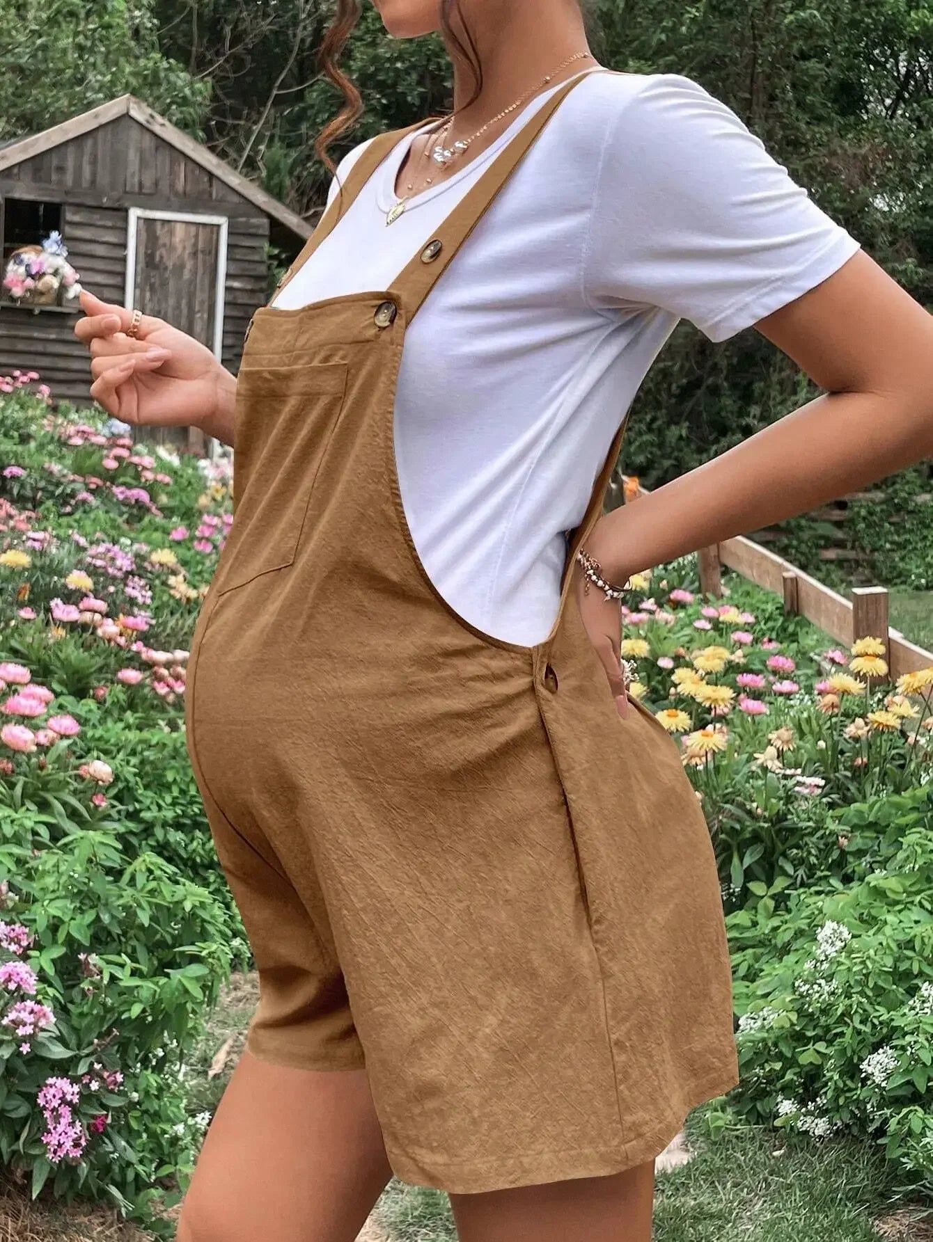 Maternity Jumpsuits Knee-length Plus Size Summer Fashion Pregnant Woman Rompers Solid Color Pregnancy Overalls Cotton Clothes