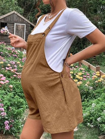 Maternity Jumpsuits Knee-length Plus Size Summer Fashion Pregnant Woman Rompers Solid Color Pregnancy Overalls Cotton Clothes