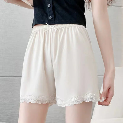 Women’s Plus Size Lace Trim Lounge Shorts with Drawstring Waist