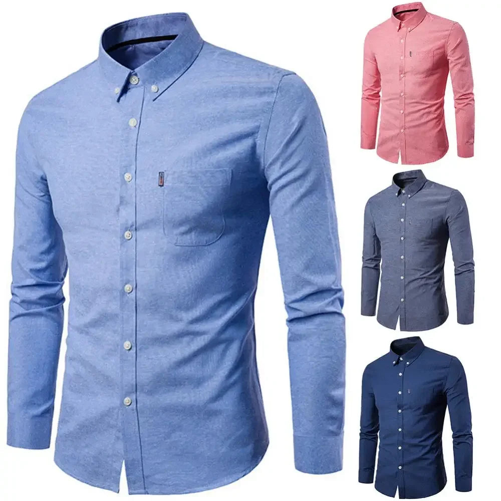 Oxford Quick-Dry No-Iron Men’s Shirt - Solid Slim Fit Long Sleeve Casual to Formal Lapel Collar | NZ Strylez Virtual Try-On