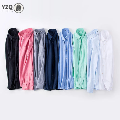 2025 Spring Men's Cotton Oxford Spinning Long Sleeve Shirt with True Pocket Business Leisure Fashion and Versatile Top