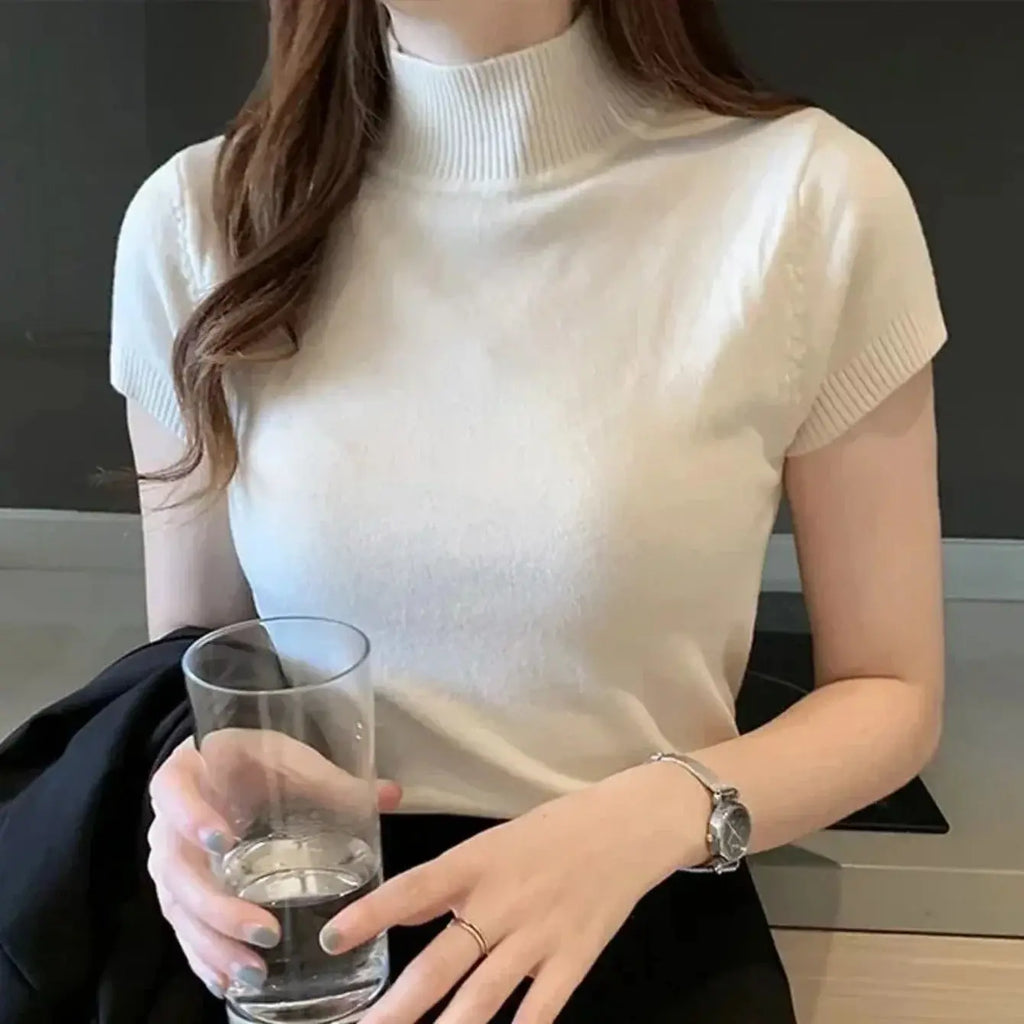 Women's Half-High Neck T‑Shirt & Jumper | Top, Korean Style, Solid Color | Spring/Summer NZ | Strylez Virtual Try-On