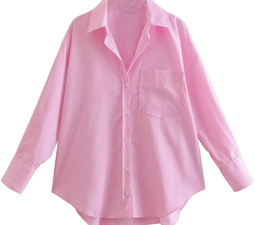 Women's Striped Loose Shirt with Pocket - Long Sleeve Button-Up Blouse, Chic Top | New Zealand | Strylez Virtual Try-On