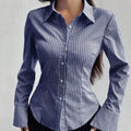 Classic Striped Long Sleeve Blouse - Patchwork Shirt for Women | Retro Chic Tops, New Zealand | Strylez Virtual Try-On