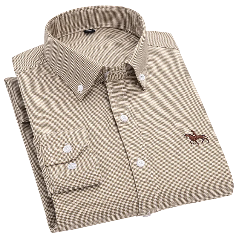 2024 Men Shirt Floral Long Sleeve Casual 100% Cotton Oxford Man Leisure Embroidered Horse Shirts Streetwear Oversized  Plus Size