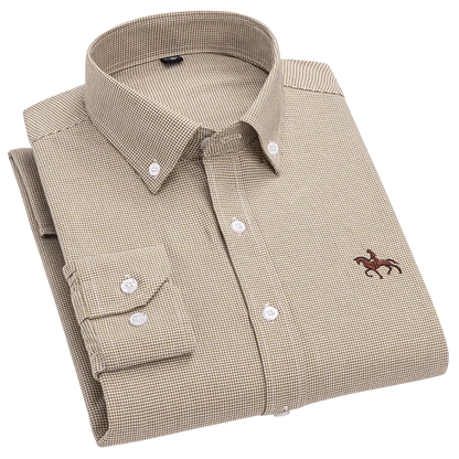 2024 Men Shirt Floral Long Sleeve Casual 100% Cotton Oxford Man Leisure Embroidered Horse Shirts Streetwear Oversized  Plus Size