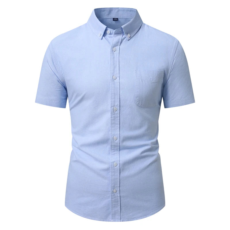 Men's Oxford Short Sleeve Shirt - Slim Fit Button-Down, Casual Summer Top, Breathable & Comfortable - New Zealand | Strylez Virtual Try-On