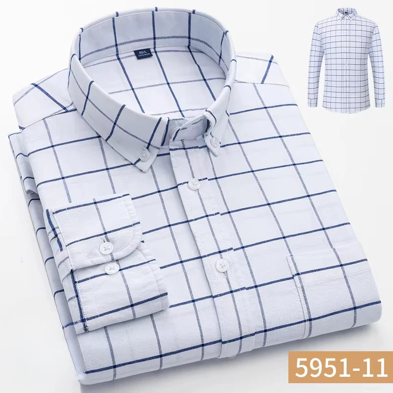 100%cotton Oxford long sleeve shirts for men long-sleeve slim fit formal plain shirt casual elegant plaid tops black clothes