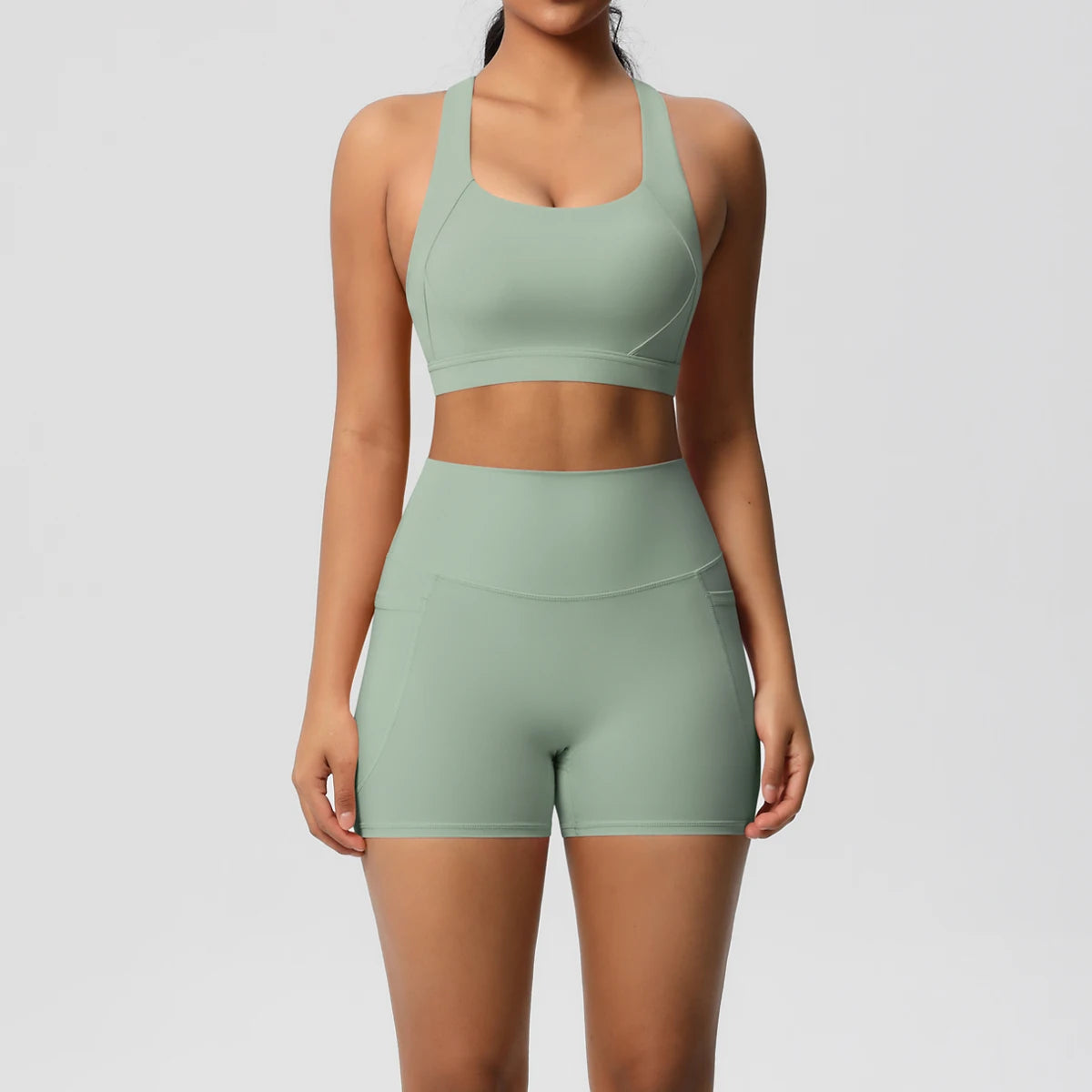 2-Piece Pocketed Yoga Set for Women | Gym Wear Tracksuit & Leggings with Bra & Shorts | New Zealand | Strylez Virtual Try-On