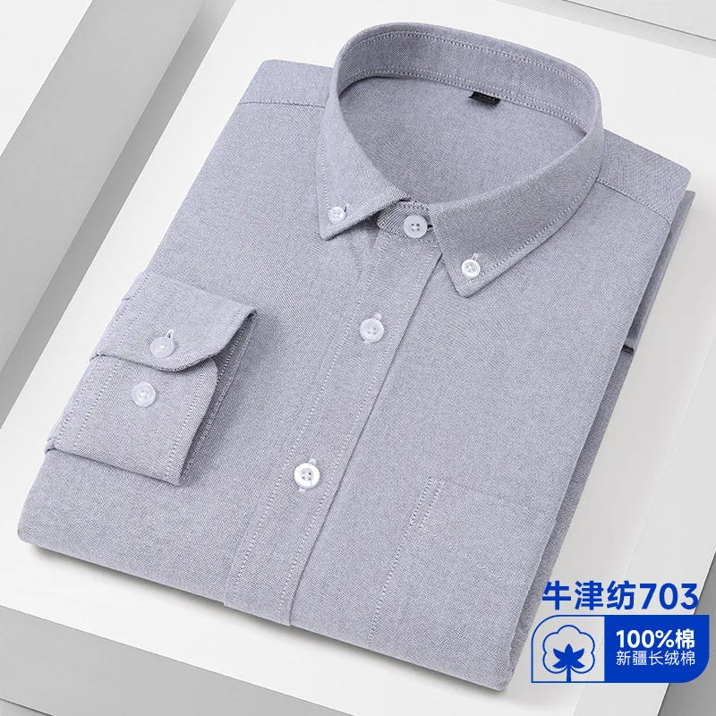 Quality New 100% Cotton Oxford Shirt Long Sleeve For Men's Social Dress Shirts Soft Comfortable Regular Fit Casual Man Clothing