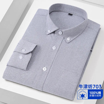 Quality New 100% Cotton Oxford Shirt Long Sleeve For Men's Social Dress Shirts Soft Comfortable Regular Fit Casual Man Clothing