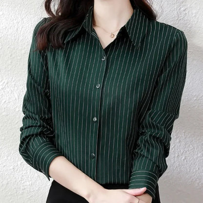 Striped Women Shirt Korean Fashion Female Clothing Long Sleeve Blouse Button Up Shirts Womens Tops OL Chiffon Blouses for Women