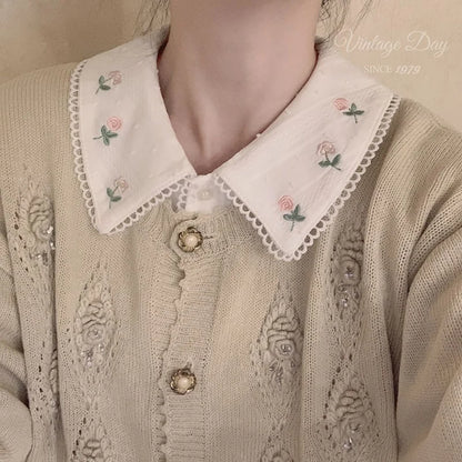 Peter Pan Collar Shirts Women Long Sleeves White Girls Vintage Floral Spring Tops Schoolgirls Kawaii Basic Ins Chic New Arrivals