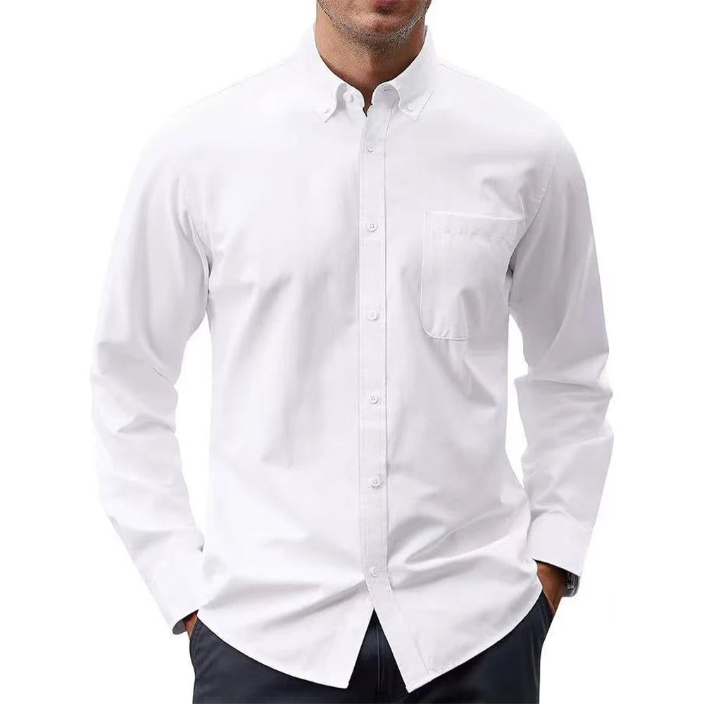 New Zealand 2025 New Oxford Men's Shirt 70% Cotton, Long Sleeve, Solid Color Turn-Down Blouse | Strylez Virtual Try-On