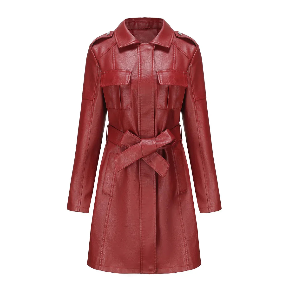 Slim Fit Faux Leather Trench Coat – See It on You with Virtual Try-On before You Buy!