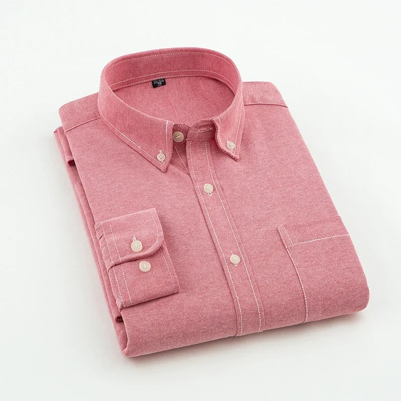 2025 Spring Men's Cotton Oxford Spinning Long Sleeve Shirt with True Pocket Business Leisure Fashion and Versatile Top