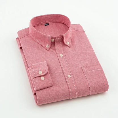 2025 Spring Men's Cotton Oxford Spinning Long Sleeve Shirt with True Pocket Business Leisure Fashion and Versatile Top