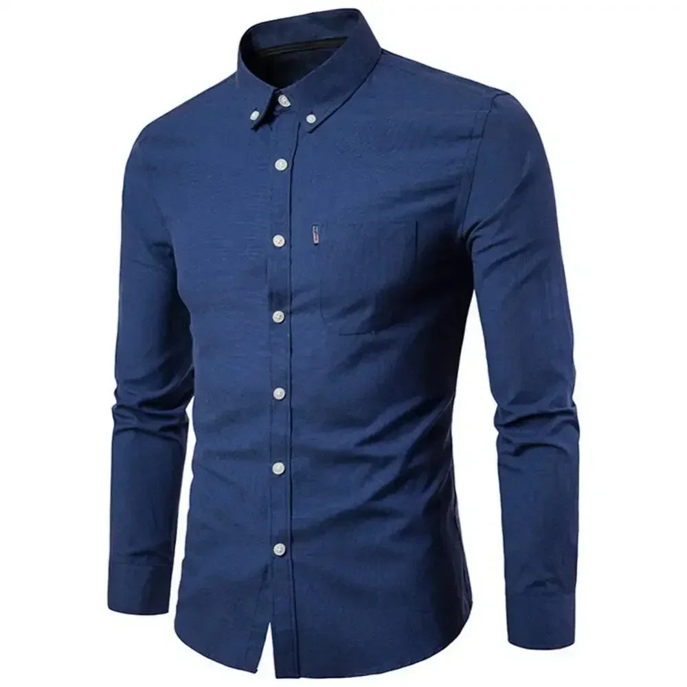Oxford Quick-Dry No-Iron Men’s Shirt - Solid Slim Fit Long Sleeve Casual to Formal Lapel Collar | NZ Strylez Virtual Try-On