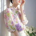 Elegant French-Style Purple Floral Chiffon Blouse for Women - 2025 NZ Online Fashion | Strylez Virtual Try-On
