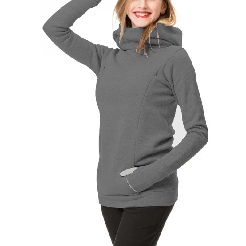 Maternity Autumn and Winter Sweatshirt Nursing Maternity Long Sleeves Hooded Breastfeeding Hoodie Pregnant Women Hooded Sweater