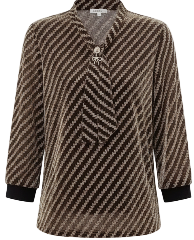 Commute Striped Spliced Silk Blouse - Long Sleeve V-Neck, Women's Fashion Top | New Zealand | Strylez Virtual Try-On