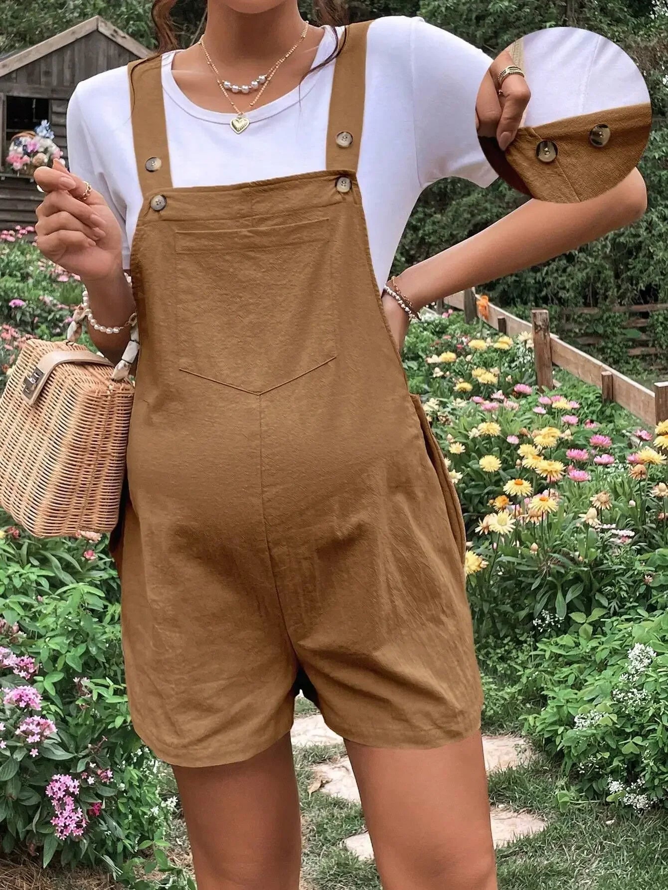 Maternity Jumpsuits Knee-length Plus Size Summer Fashion Pregnant Woman Rompers Solid Color Pregnancy Overalls Cotton Clothes