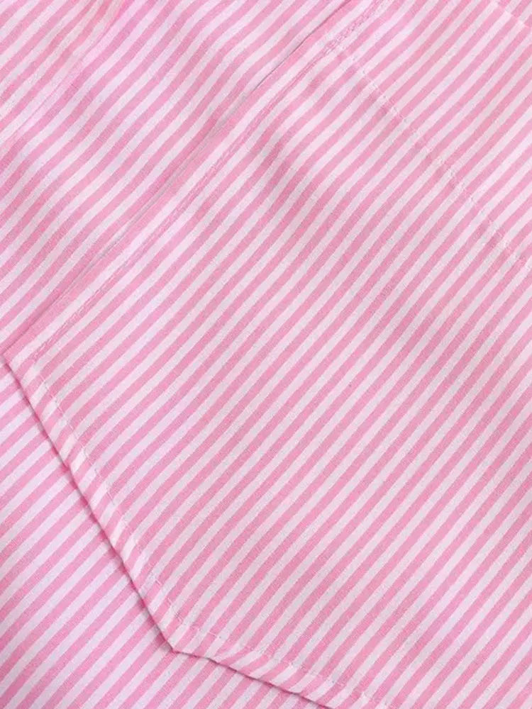 Women's Striped Loose Shirt with Pocket - Long Sleeve Button-Up Blouse, Chic Top | New Zealand | Strylez Virtual Try-On