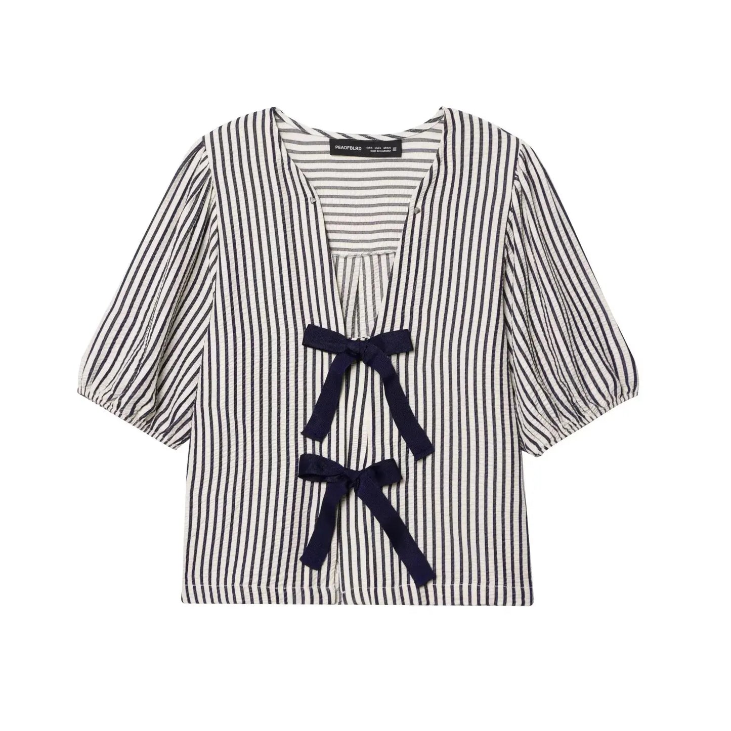 Woman Blouses Striped Chic Women Blouse Ladies Women's Top Pulovers Female Summer Short Sleeve Chiffon Pretty Office Wear