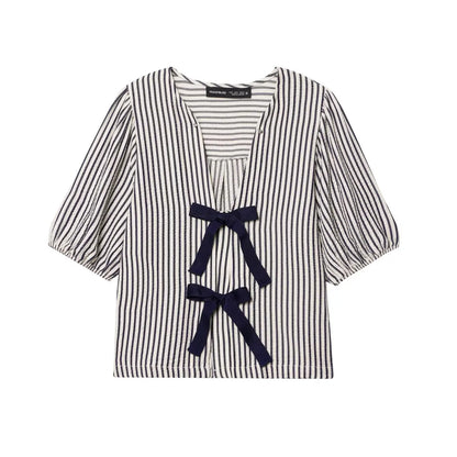 Woman Blouses Striped Chic Women Blouse Ladies Women's Top Pulovers Female Summer Short Sleeve Chiffon Pretty Office Wear
