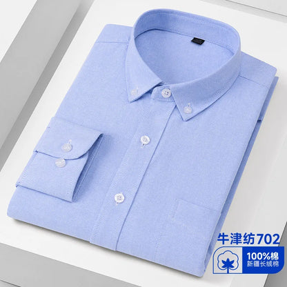 Quality New 100% Cotton Oxford Shirt Long Sleeve For Men's Social Dress Shirts Soft Comfortable Regular Fit Casual Man Clothing