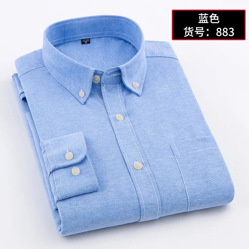 Classic Oxford Men's Shirt Cotton Long Sleeve Dress Shirts Solid Business Office Shirts Men Clothing Working Blouse 38-44 AF881