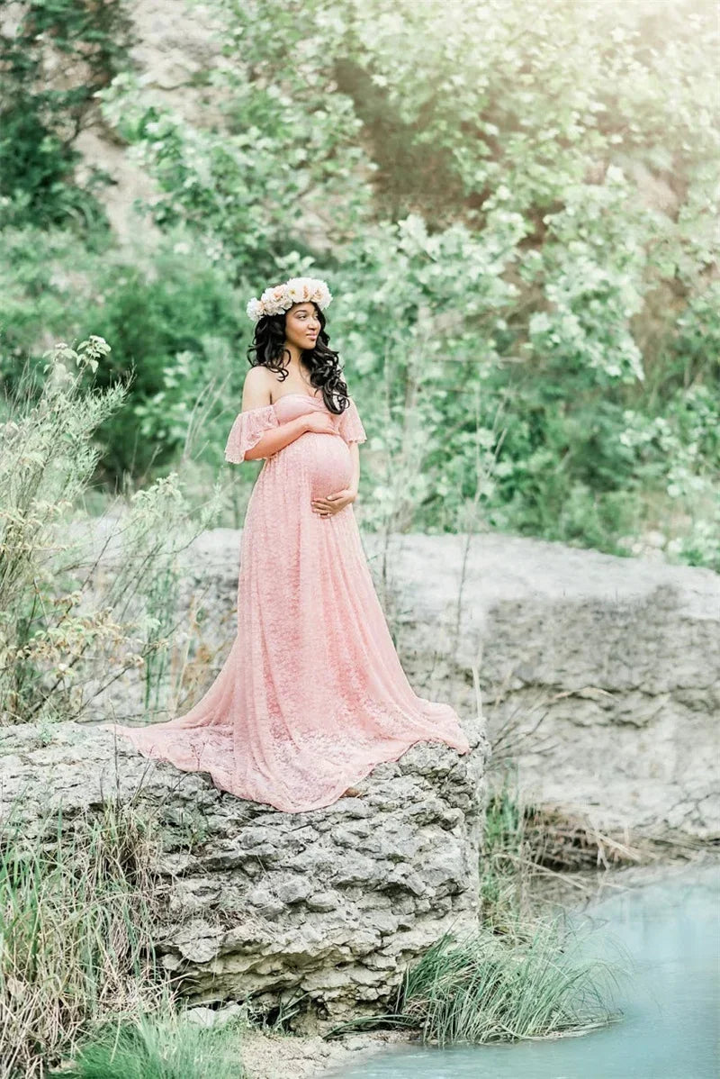 Long Maternity Photography Props Pregnancy Dress Photography Maternity Dresses for Photo Shoot Pregnant Dress Lace Maxi Gown
